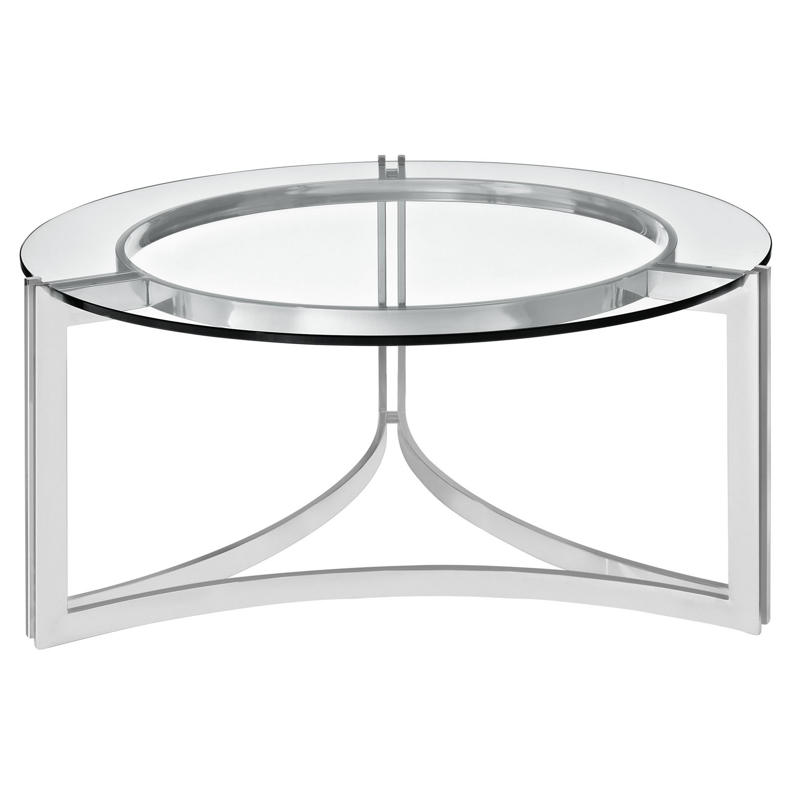 Modway Signet Modern Round Coffee Table - Tempered Glass & Stainless Steel in Silver - Perfect for Living Room, Office & Lounge Areas