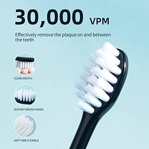 30,000 RPM Rechargeable Electric Toothbrush with 6 Brush Heads, 2-Min Smart Timer, 5 Modes & Teeth Whitening - Black - Perfect for Travel, Home & Daily Oral Care
