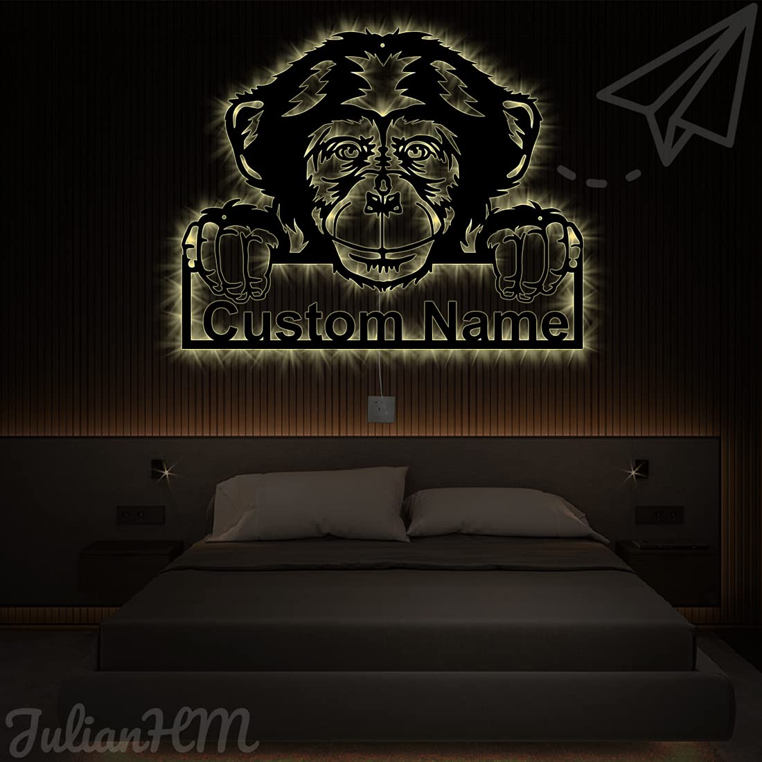 Personalized Chimpanzee Monkey LED Wall Art - 18x18 Inches Custom Metal Sign with Lights for Home & Bar Decor - Perfect for Living Room, Bedroom, or Man Cave
