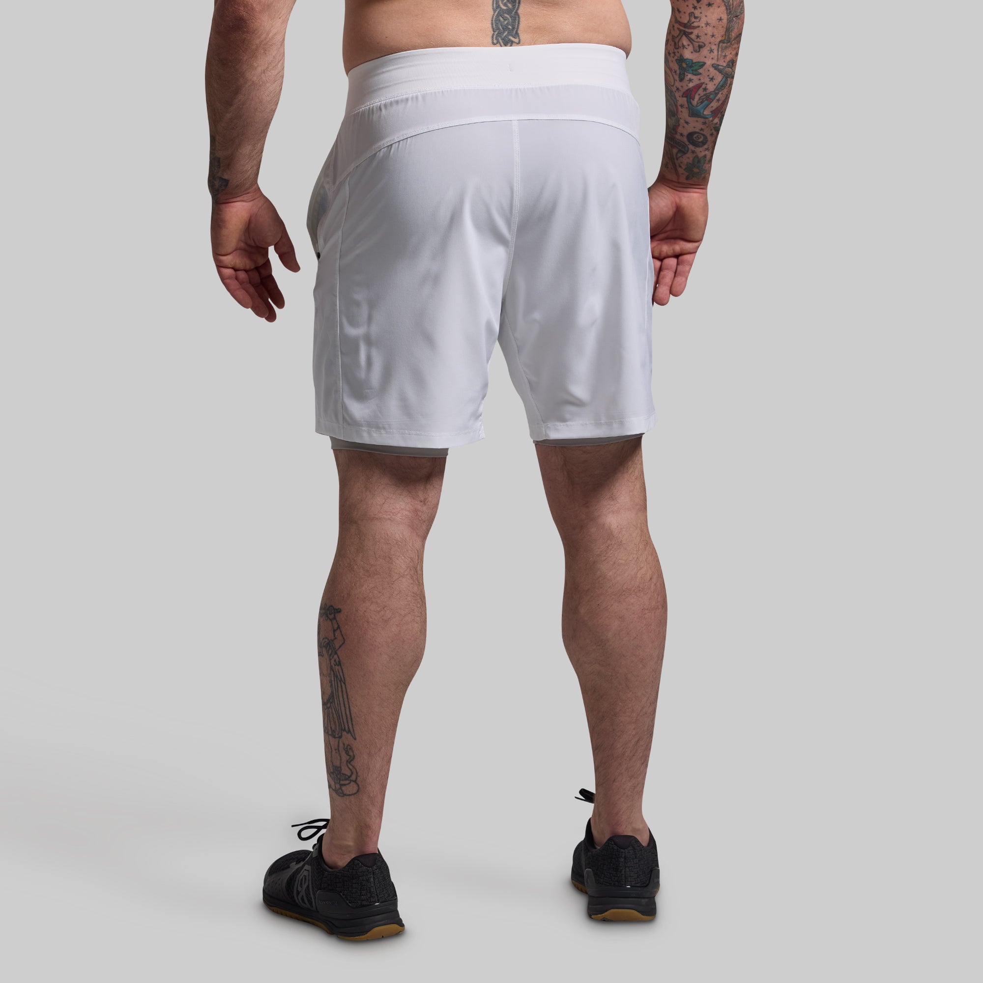 Versatile 7-Inch Compression Shorts for Men - Breathable & Moisture-Wicking Workout Shorts (White) - Perfect for Running, Gym & Outdoor Sports