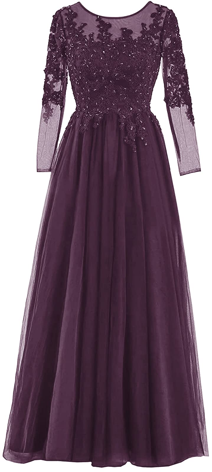 Elegant Mother of The Bride Dress with Long Sleeves & Lace Appliques - Tulle Formal Evening Gown for Weddings, Proms & Special Occasions