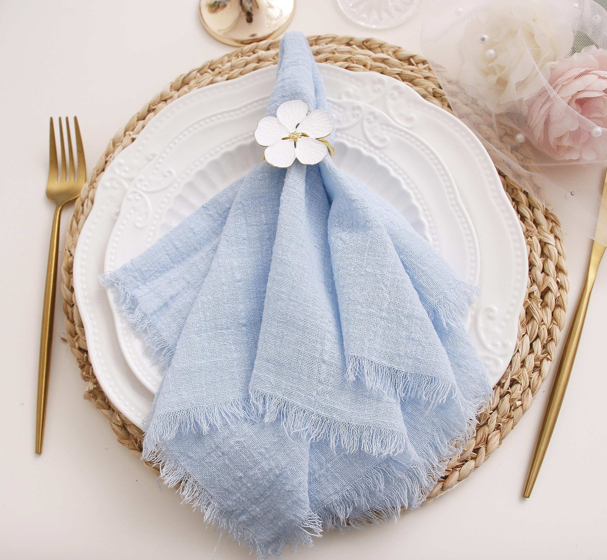 12-Pack Soft Cotton Fringed Cloth Napkins - 16
