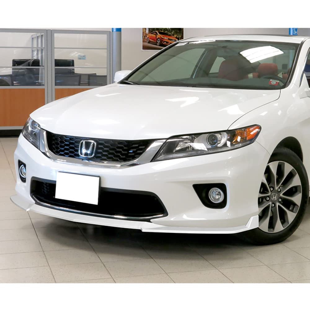Q1-TECH Front Bumper Lip Spoiler for 2013-2015 Honda Accord Coupe (2DR) | Glossy White ABS Body Kit Splitter | STP-Style Air Chin | Perfect for Car Upgrades & Street Racing Style