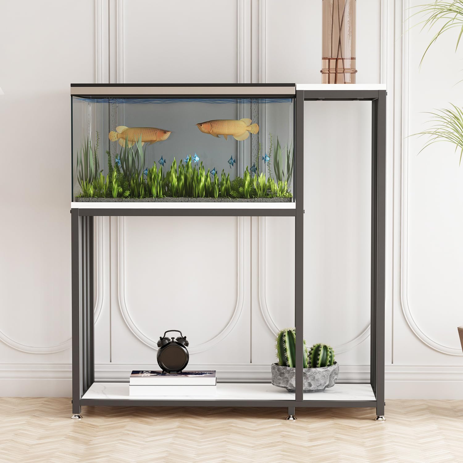 29 Gallon Heavy Duty Metal Aquarium Stand with Storage Shelves - Fish Tank & Reptile Terrarium Stand for Home or Office Use (Black) | Perfect for Organizing Fish Supplies, Turtle Habitats & Home Decor