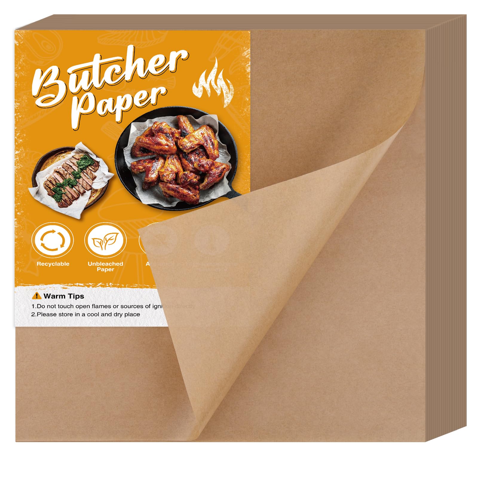 Premium 100Pcs Brown Butcher Paper Sheets - 12x12 Inch Unwaxed Disposable Meat Wrapping Paper for BBQ Smoking, Sublimation Heat Press, Food Packaging & Crafts - Ideal for Restaurants, Catering & Home Cooking