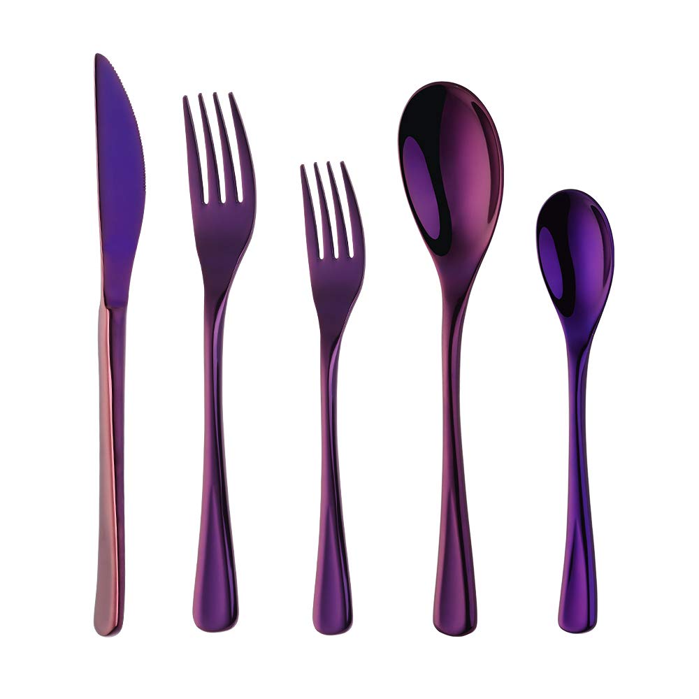 Baikai 20-Piece Heavy Duty Stainless Steel Flatware Set - Purple Silverware for 4, Durable Restaurant-Grade Cutlery | Perfect for Dining, Entertaining, and Everyday Kitchen Use