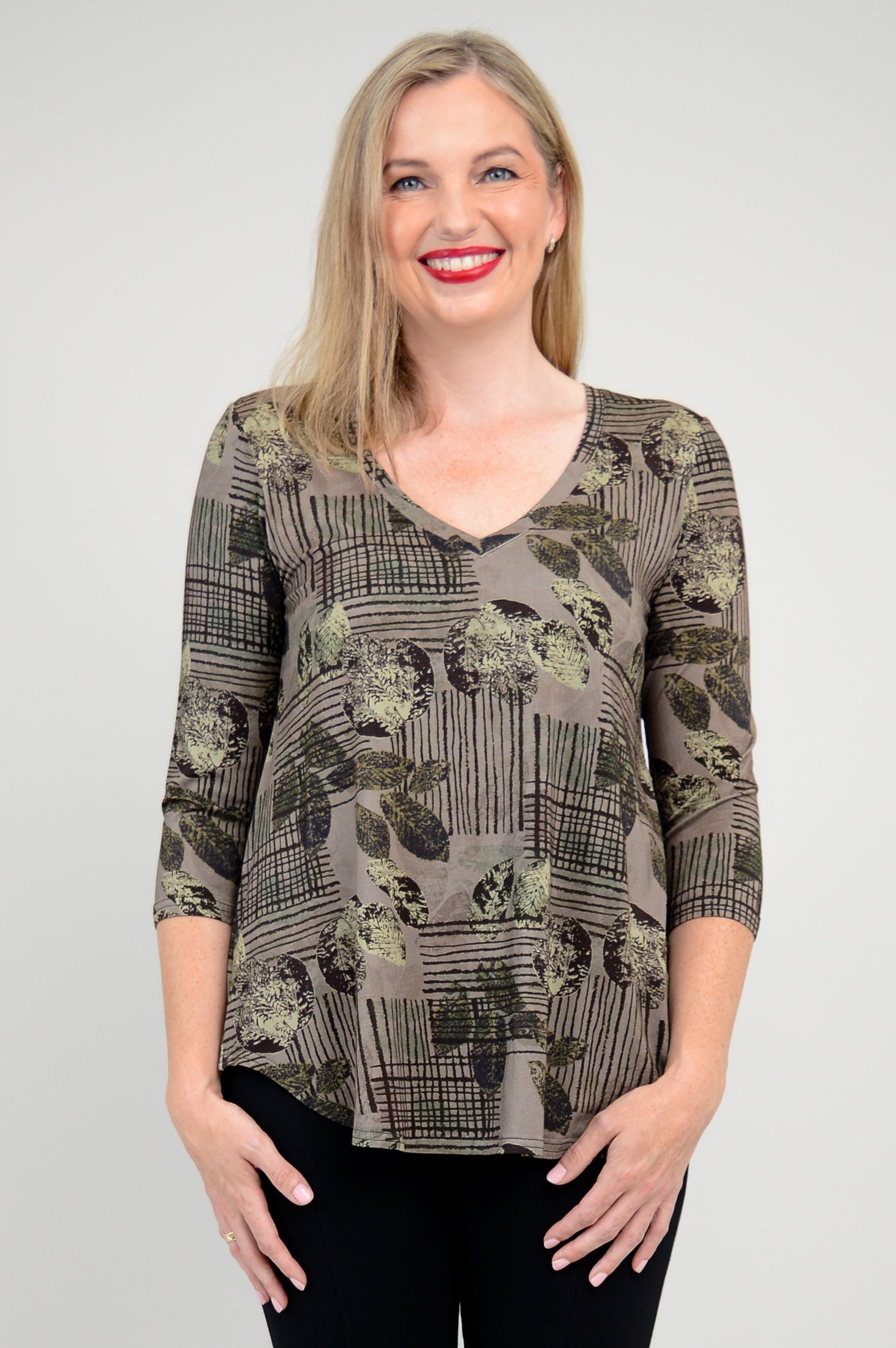 Jackie 3/4 Sleeve Bamboo Top with Fall Sketch Print - Women's Casual Blouse for Work, Date Night & Autumn Outfits - Final Sale