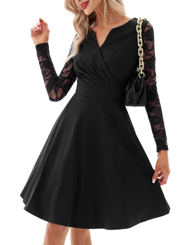 GRACE KARIN Women's Vintage Floral Lace Sleeve Cocktail Dress - Elegant Long Sleeve Party Dress for Wedding, Holiday & Special Occasions