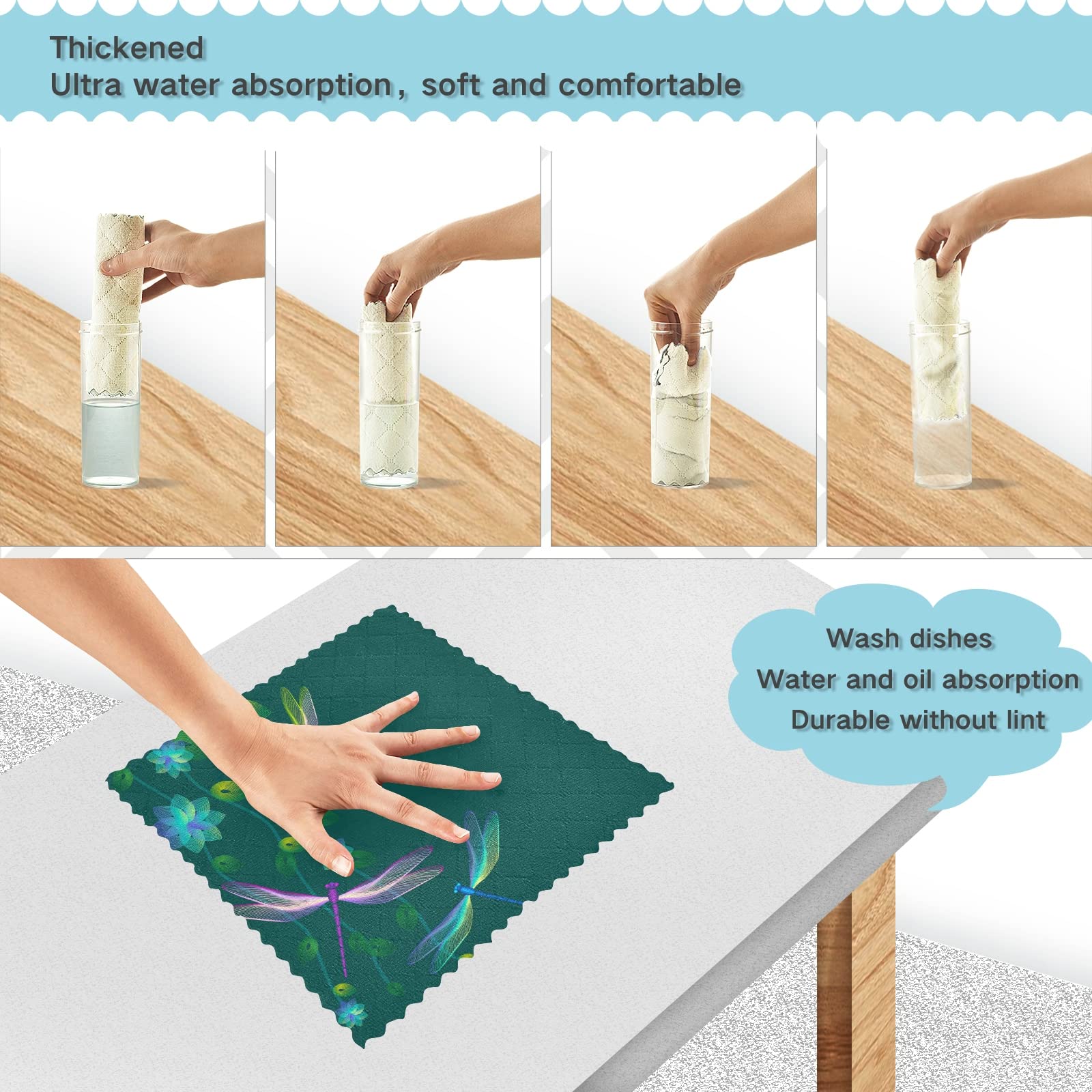 ALAZA Absorbent Dish Towels Set of 6 - Lint-Free Kitchen Cleaning Cloths for Dishes & Tea Time