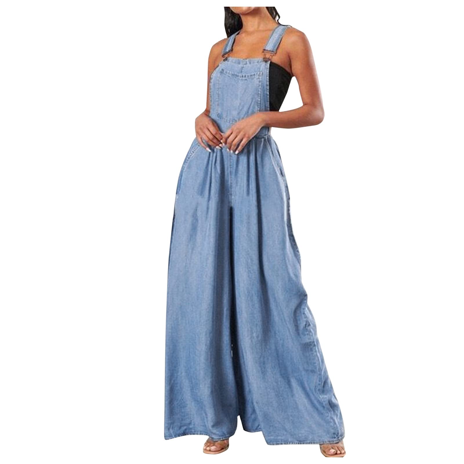 Jiehao Women's Casual Denim Romper - Solid Color Sleeveless Suspender Jumpsuit with Bib, Elegant Black Overalls | Perfect for Summer Outings, Casual Dates & Weekend Brunch