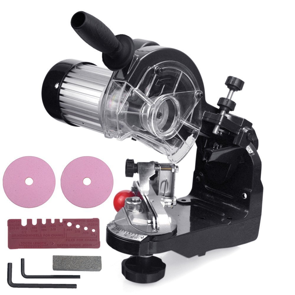 VEVOR Electric Chainsaw Sharpener - 1/8 & 3/16 Inch Saw Chain Grinder with 2 Grinding Wheels, Bench or Wall Mounted for Professional & DIY Use - Perfect for Wood Cutting, Firewood Processing & Forestry Work
