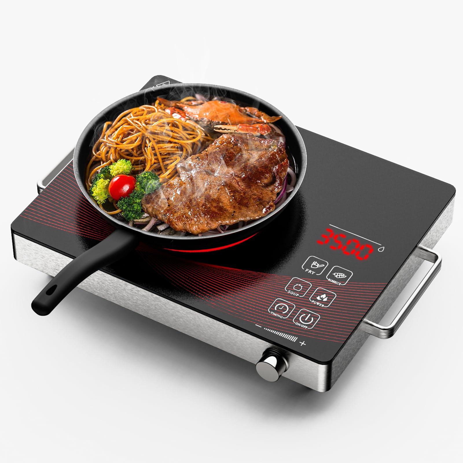 Nardea 3500W Portable Infrared Electric Single Burner, Adjustable Heating Power Ceramic Glass Cooktop with 3-Hour Timer - Perfect for Home, Office, Dorm & Outdoor Cooking