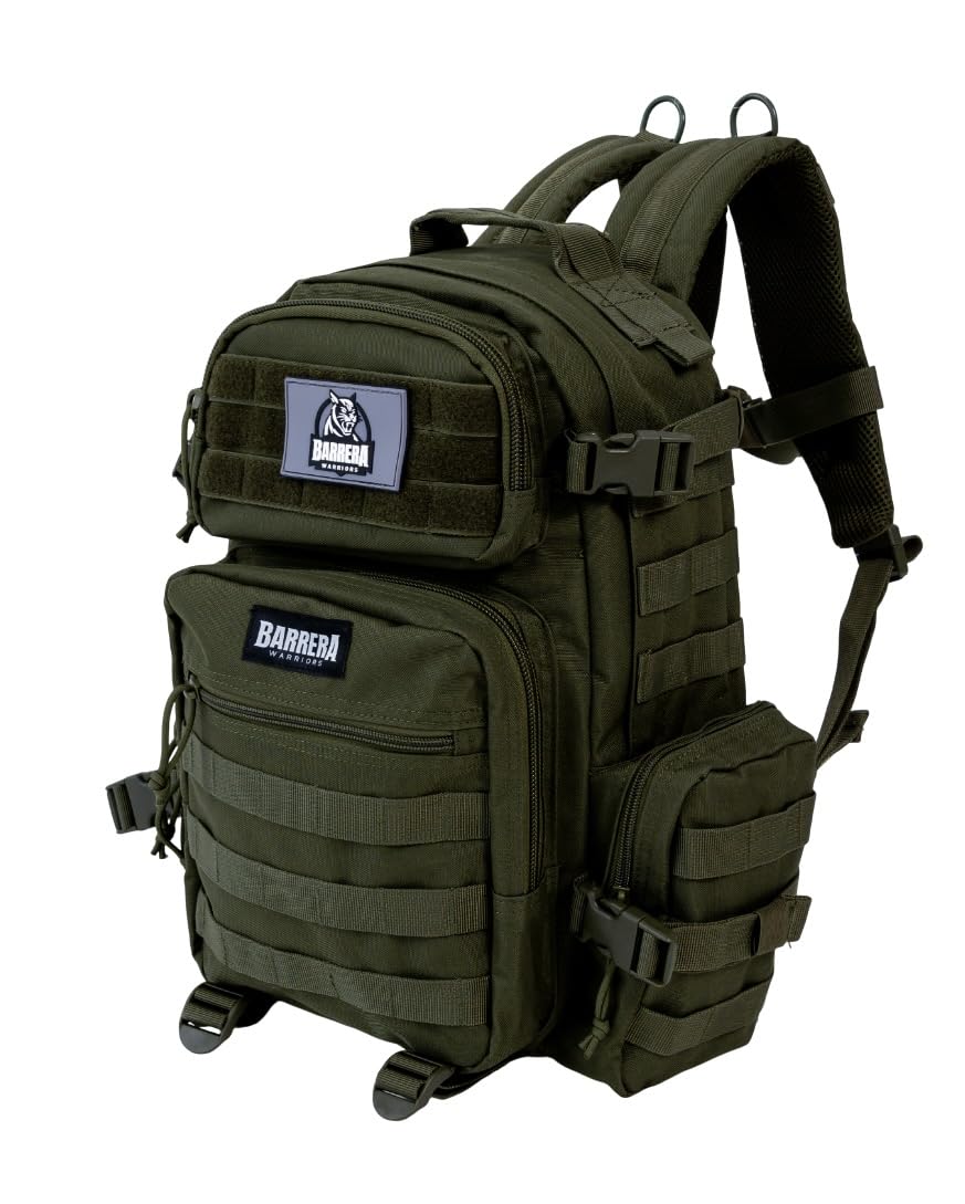 BARRERA Warriors 25L Tactical Backpack - Military Molle Rucksack for Men, Waterproof Laptop Daypack for Hiking, Camping & Travel - Army Green Assault Pack (Perfect for Outdoor Adventures, College & Daily Commute)