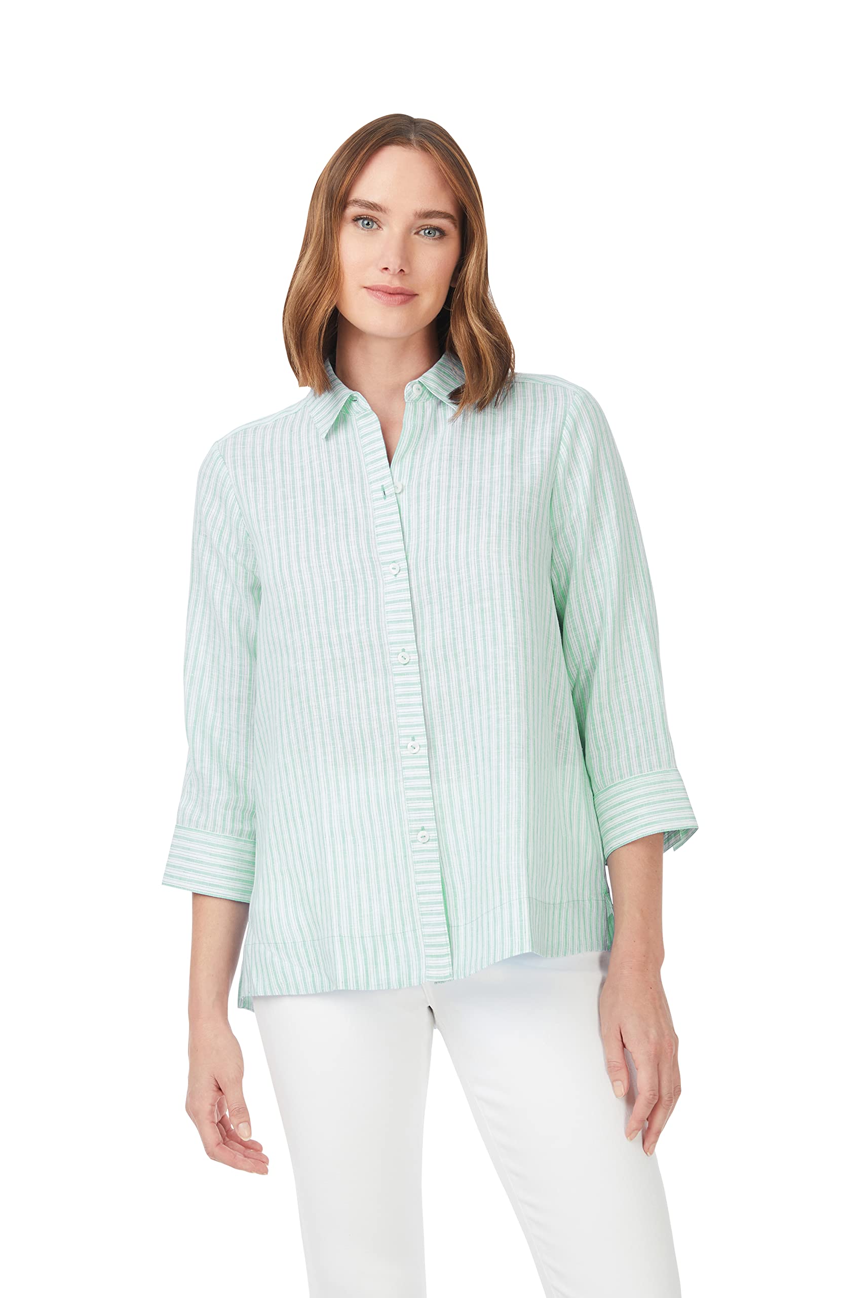 Foxcroft Women's Harley 3/4 Sleeve Summer Stripe Blouse - Stylish Casual Top for Office, Date Night & Summer Outings