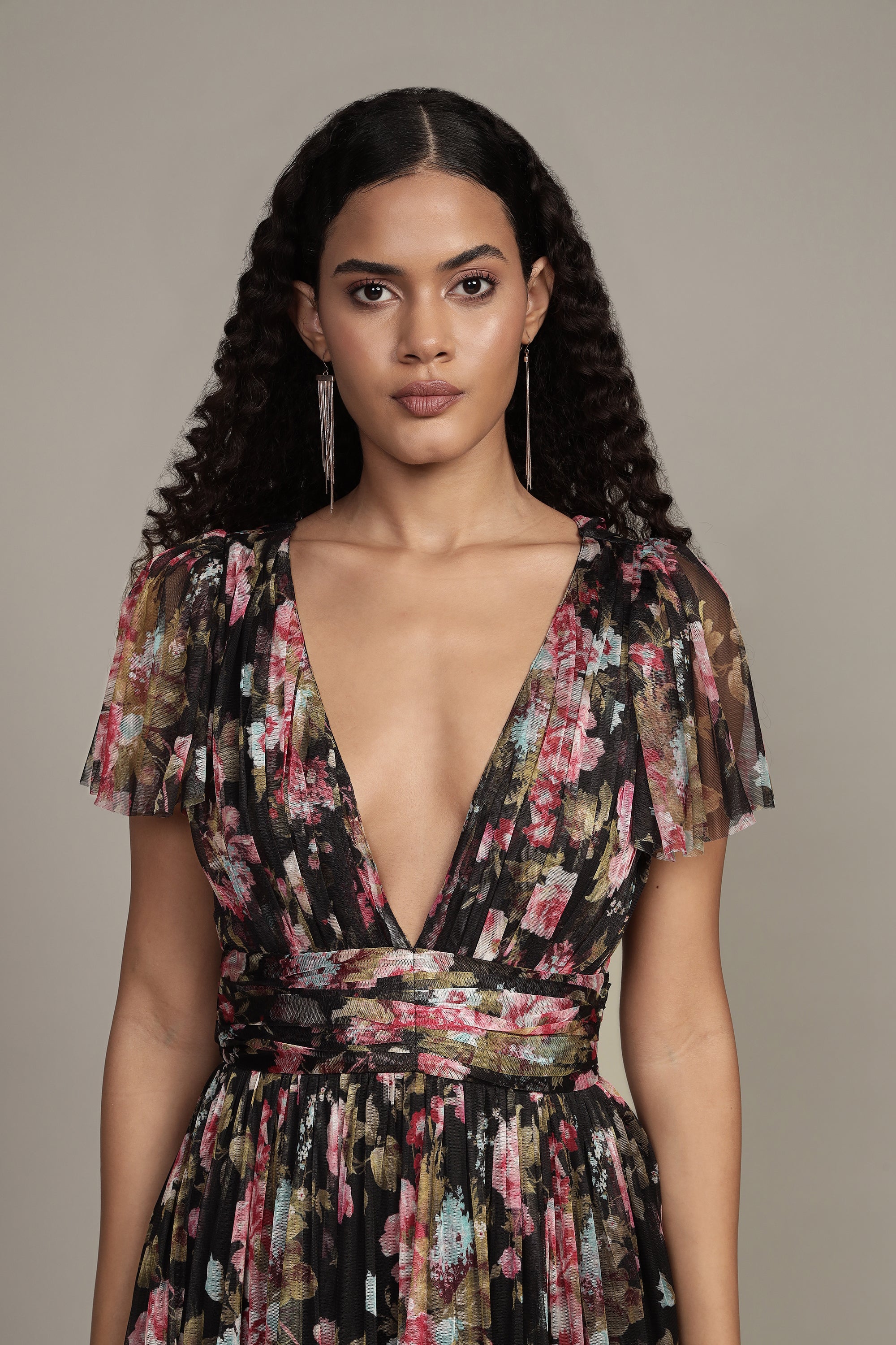 Madison Black Floral Tulle Midi Dress for Women - Elegant A-Line Party Dress for Weddings, Cocktail Parties & Special Occasions