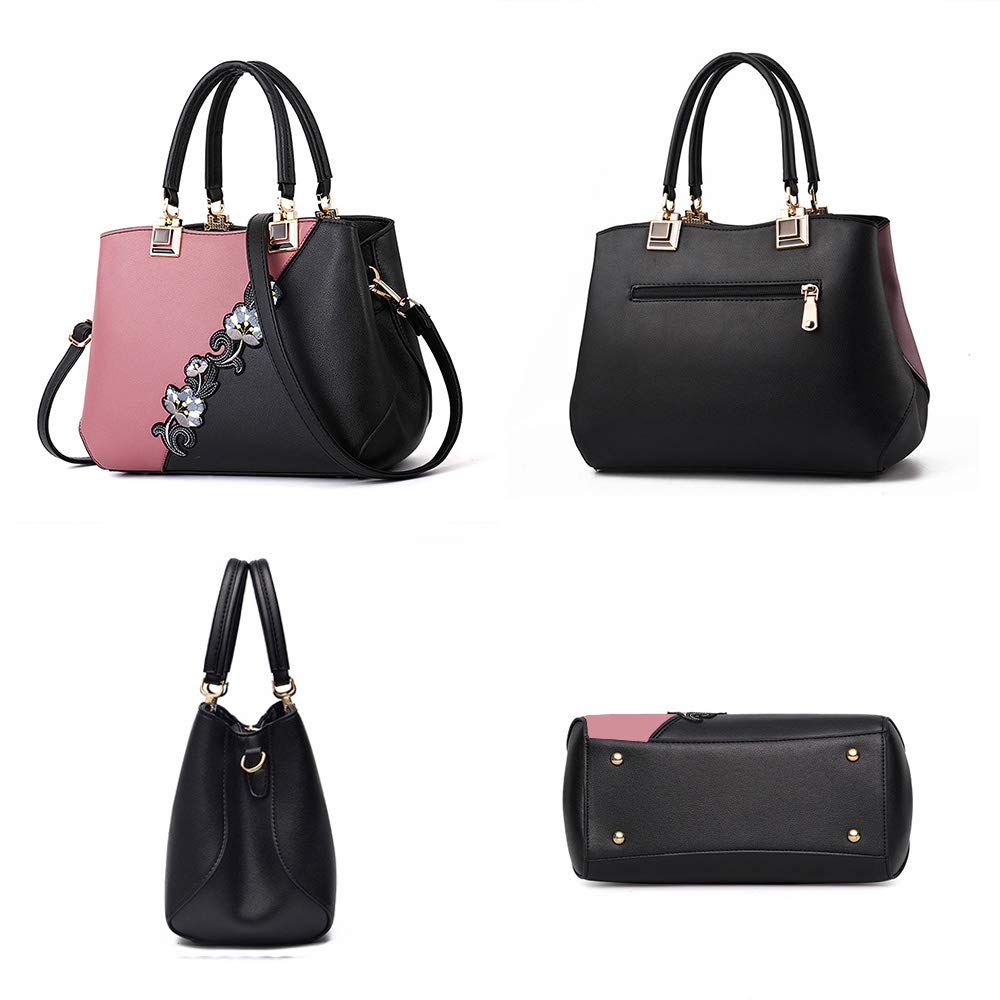 ELDA Women's Embroidery Top Handle Satchel - Stylish Shoulder Bag & Tote Purse for Work, Travel & Daily Use | Fashionable Messenger Handbags for Ladies