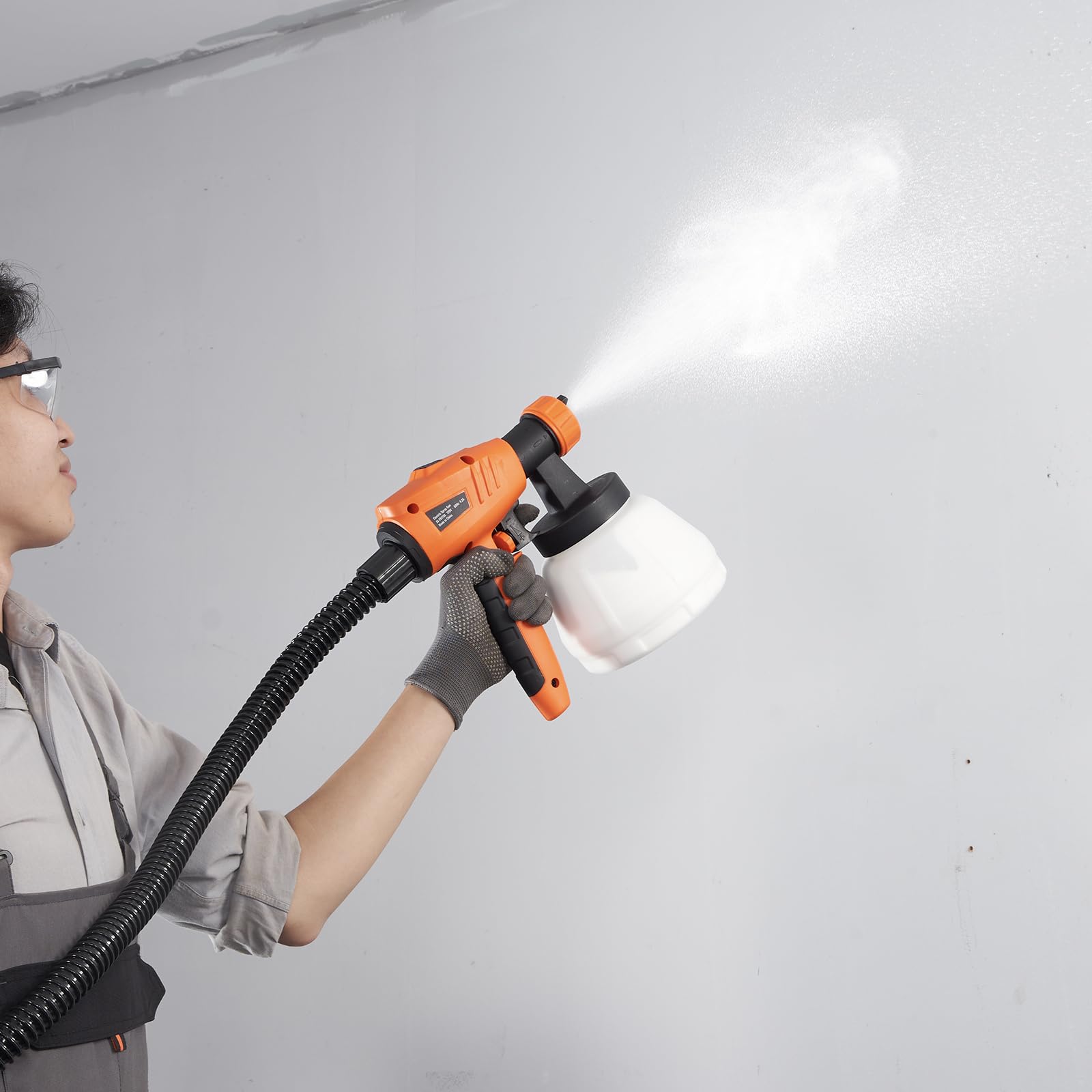 VEVOR 800W HVLP Electric Paint Spray Gun with 1300ml Container, 10FT Air Hose, 3 Spray Patterns & 4 Nozzles - Perfect for House Painting, Interior/Exterior Walls, Fences, Furniture and DIY Projects