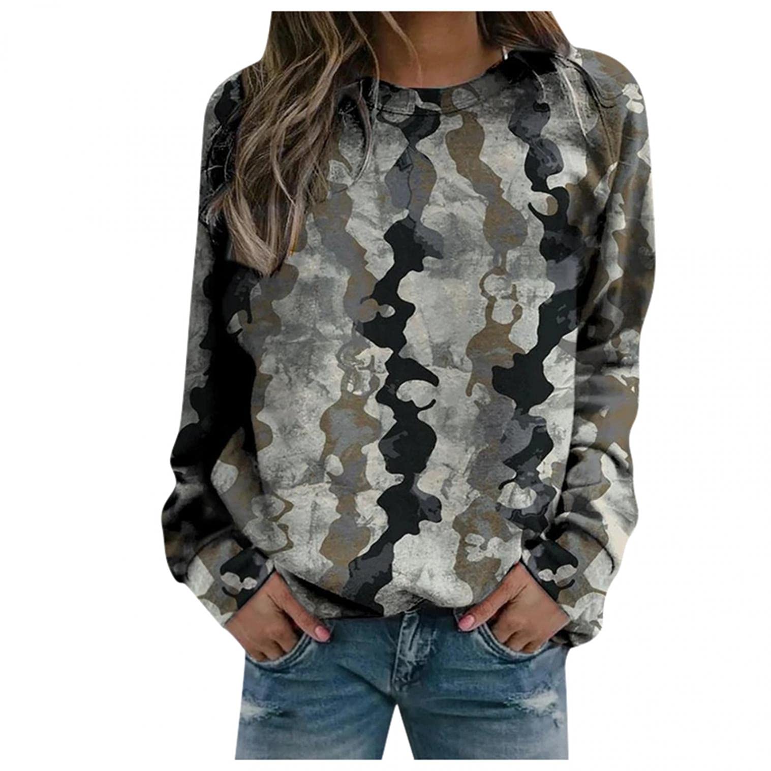 Trendy Women's Striped Sweatshirt - Soft Long Sleeve Loose Fit Fall Sweater for Workout & Exercise | Casual Office Wear & Autumn Layering Essential