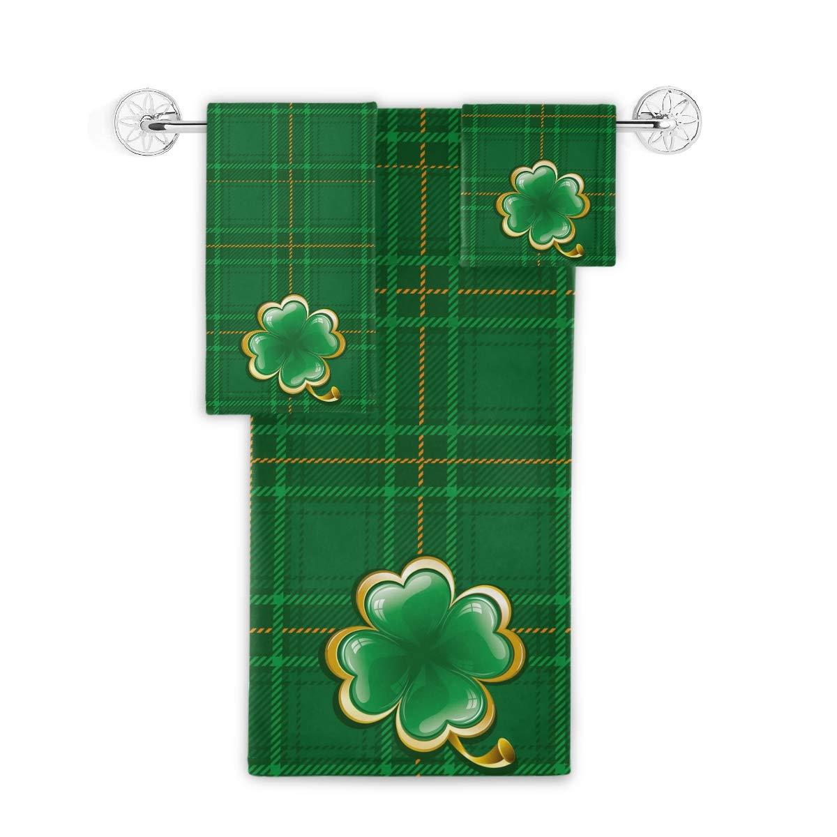 Premium 3-Piece Shamrock Towel Set - Soft Bath Towel, Hand Towel & Washcloth for Bathroom, Kitchen, Gym & Spa | Elegant Clover Design for Home, Hotel & Swimming Pool Use