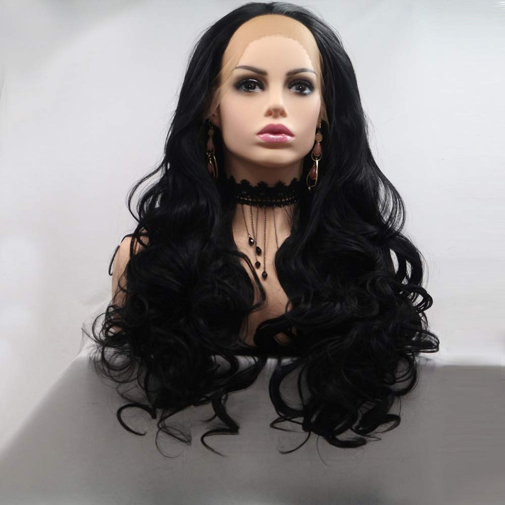 Handmade Lace Front Wigs for Women - European Style Long Black Curly Hair Wigs Set - Perfect for Cosplay, Daily Wear & Special Occasions