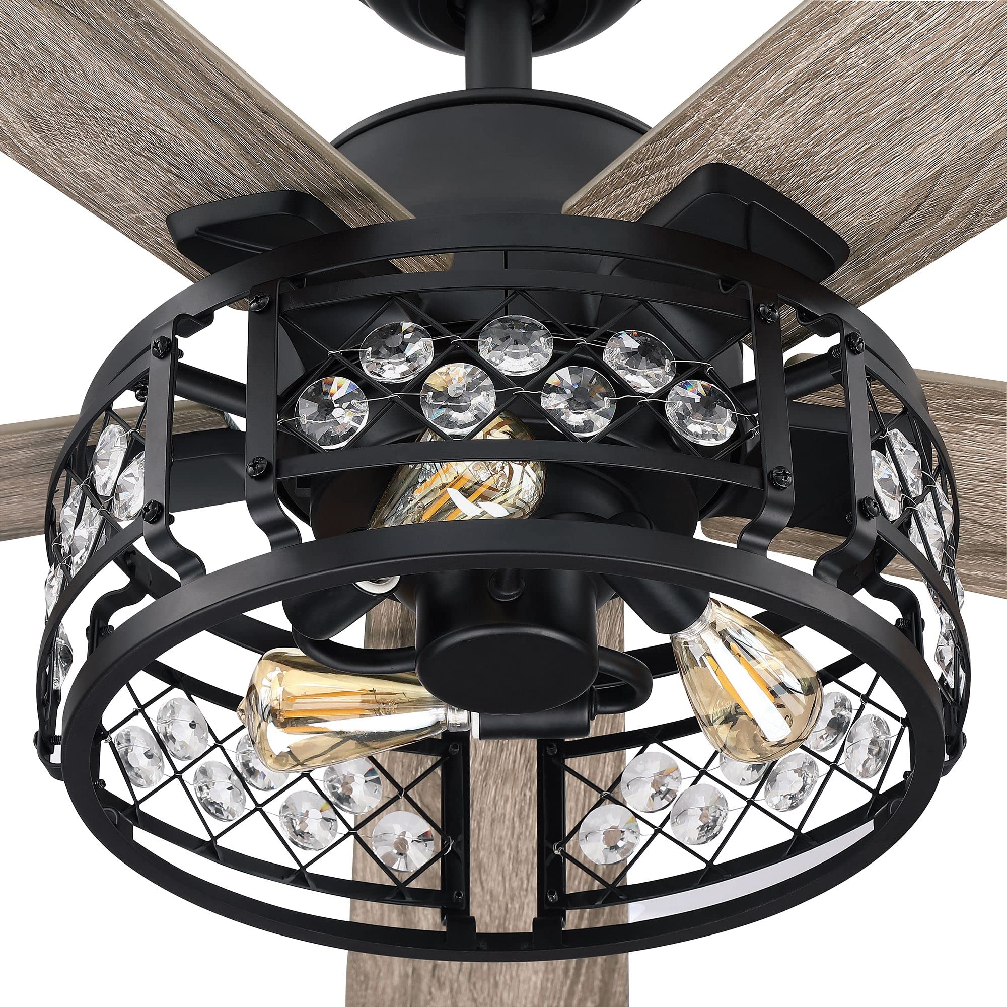 52 Inch Black Ceiling Fan with Light and Remote - Farmhouse Style for Bedroom, Covered Patio & Outdoor Use - Energy Efficient Quiet Blades by Parrot Uncle