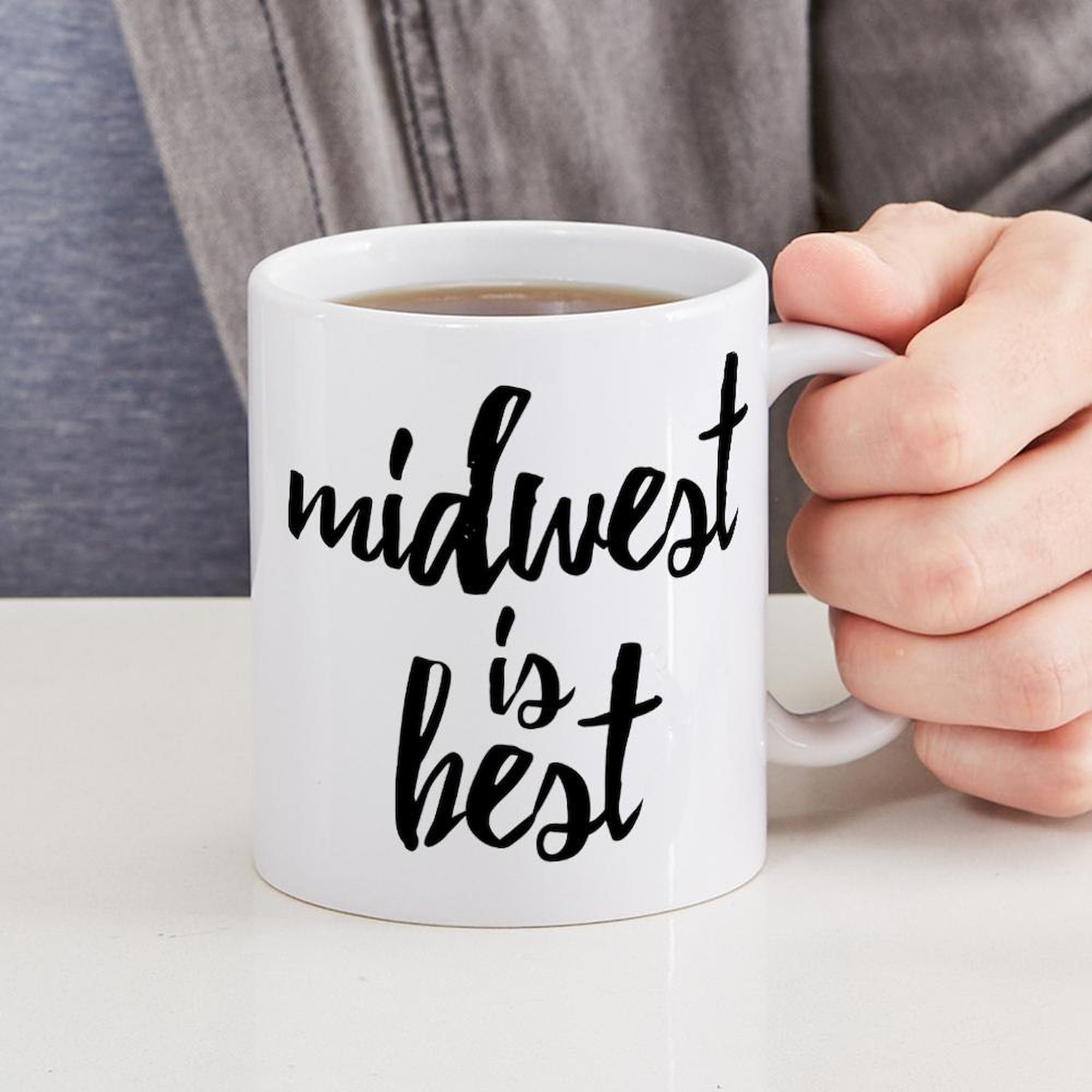 Midwest Is Best 11 oz Ceramic Coffee Mug - 325 ml White Travel Mug for Office, Home & Camping - Funny Gift for Coffee Lovers
