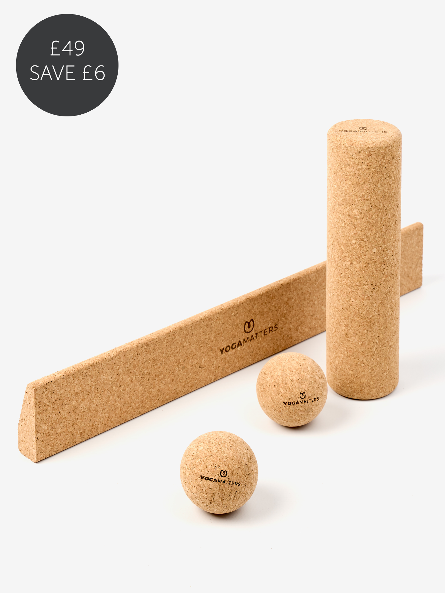 Yogamatters Cork Recovery Kit - Natural Yoga Block, Strap & Roller Set for Pain Relief & Flexibility - Perfect for Home Yoga, Pilates & Post-Workout Recovery