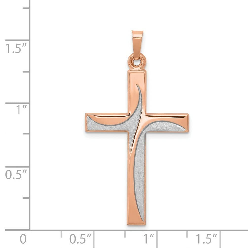 14k Rose Gold Rhodium Cross Pendant Necklace for Women - Elegant Religious Jewelry Gift for Baptism, Confirmation & Everyday Wear