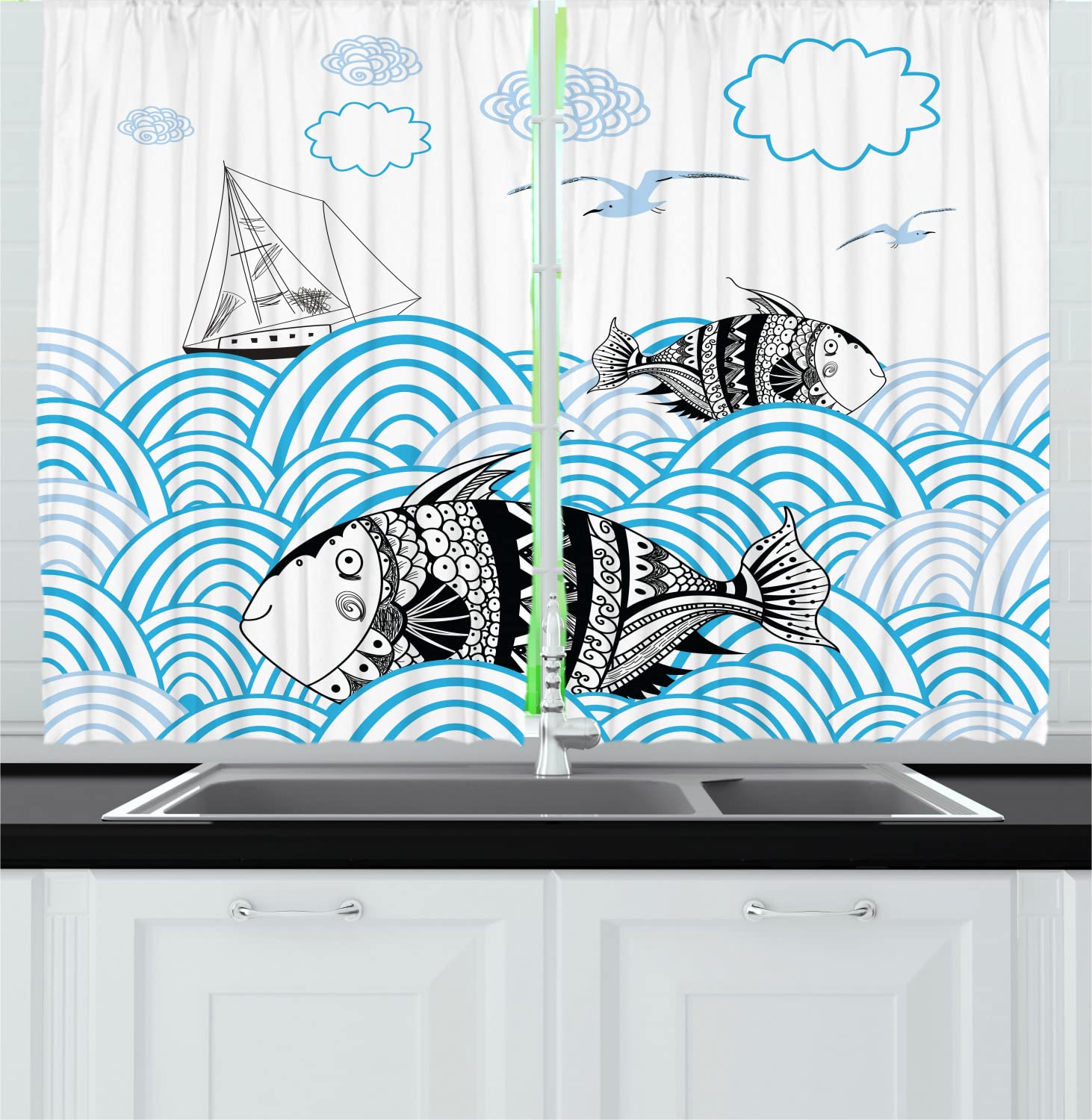 Ambesonne Fish Print Kitchen Curtains - 55