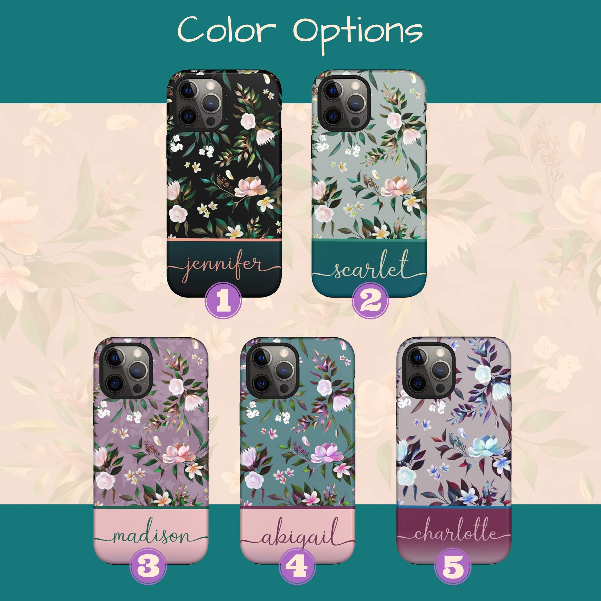 Custom Floral Name Phone Case - Personalized iPhone 16 Plus/15 Pro Max/14/13 Mini/12/11/X/XS Max/XR/7/8 Plus Cover - Perfect Gift for Women, Girls & Teens - Birthday, Anniversary, Valentine's Day Present