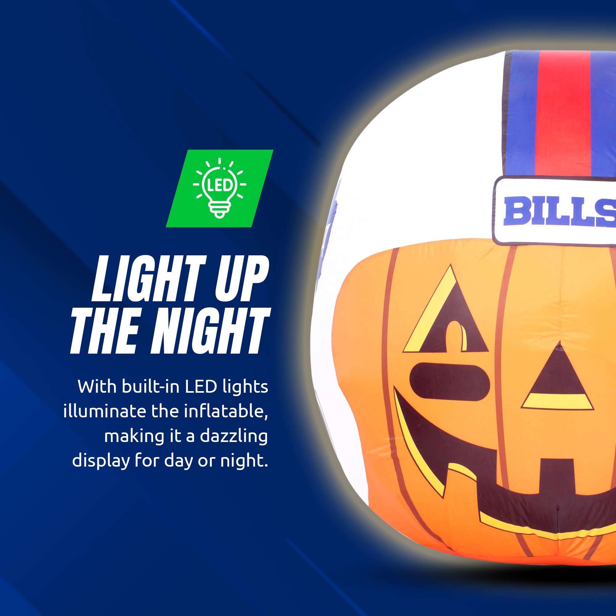 NFL Buffalo Bills 4ft LED Inflatable Jack-O'-Helmet with Built-in Blower - Halloween Outdoor Decor for Lawn, Front Yard, Backyard Parties & Game Day Celebrations