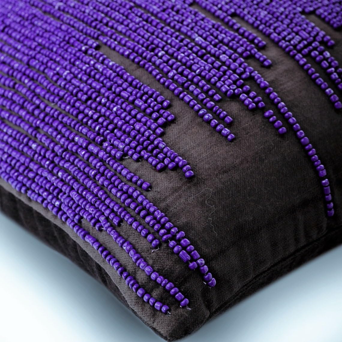Premium Decorative Pillow Covers 24x24 Inch - Charcoal Grey Velvet Square Cushion Shams with Purple Gunmetal Beaded Accents for Living Room, Bedroom & Lounge Decor (60x60 cm) - Elegant Home Centric Design for Sofa, Chair and Club Furniture Styling