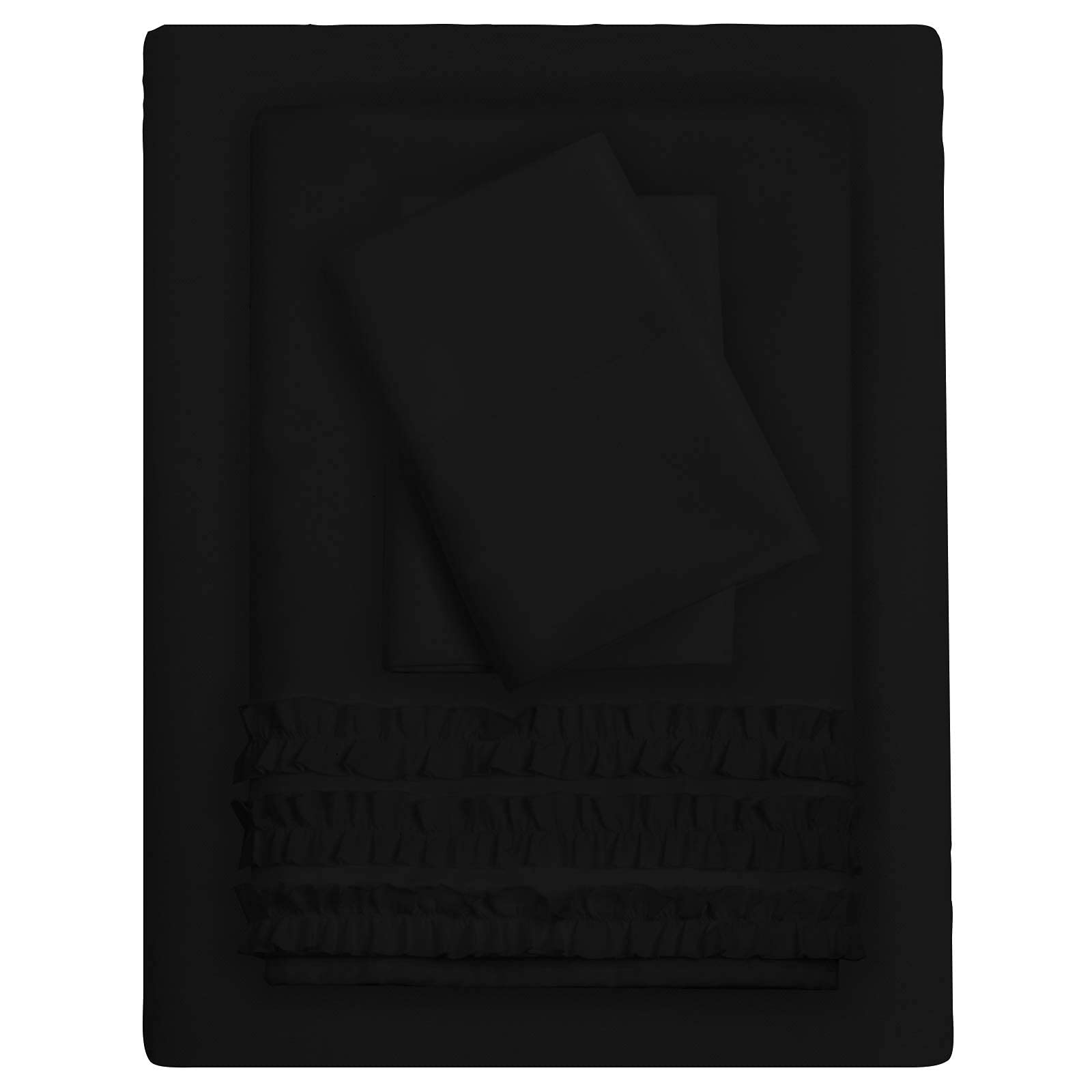 4 Piece 3 Line Ruffled Bed Sheet Set - 100% Egyptian Cotton 1000 Thread Count Queen Size (1 Fitted Sheet, 1 Flat Sheet, 2 Pillowcases) with 24