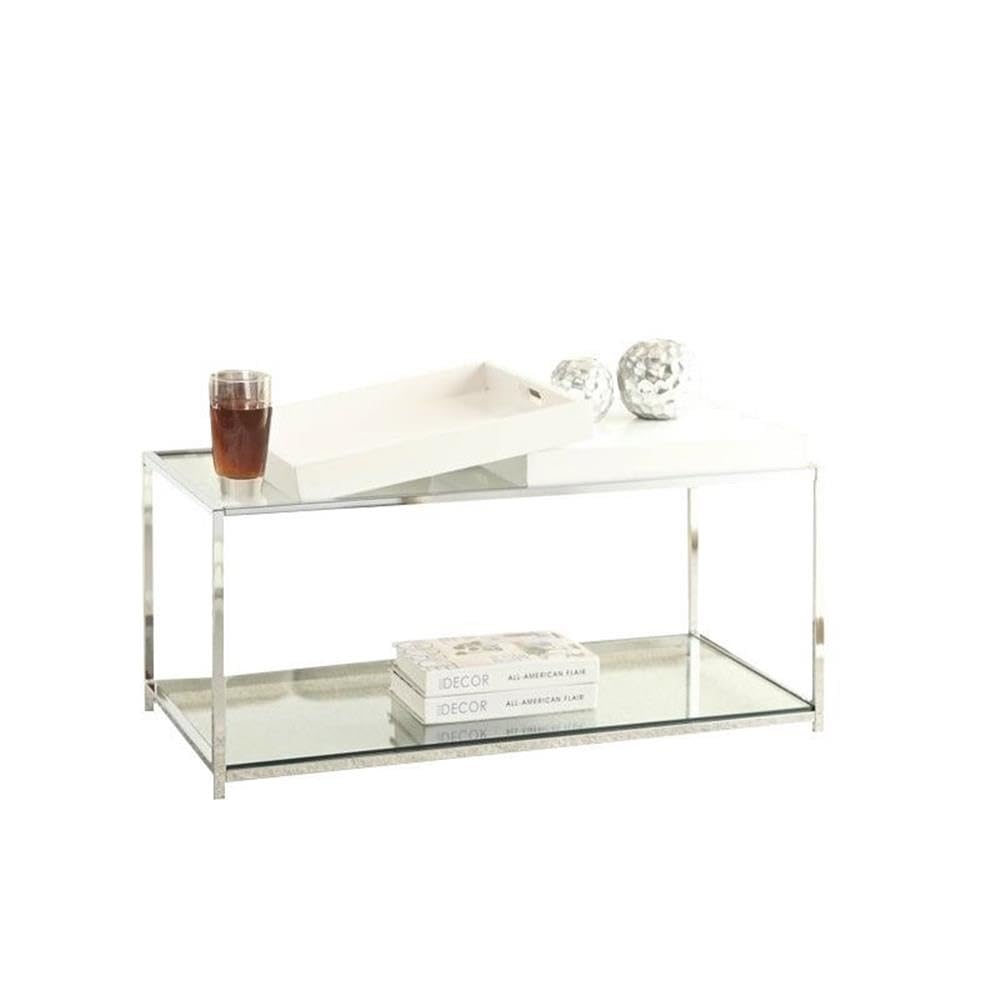 Pemberly Row White Glass Coffee Table - Modern Living Room Centerpiece for Home & Office Decor