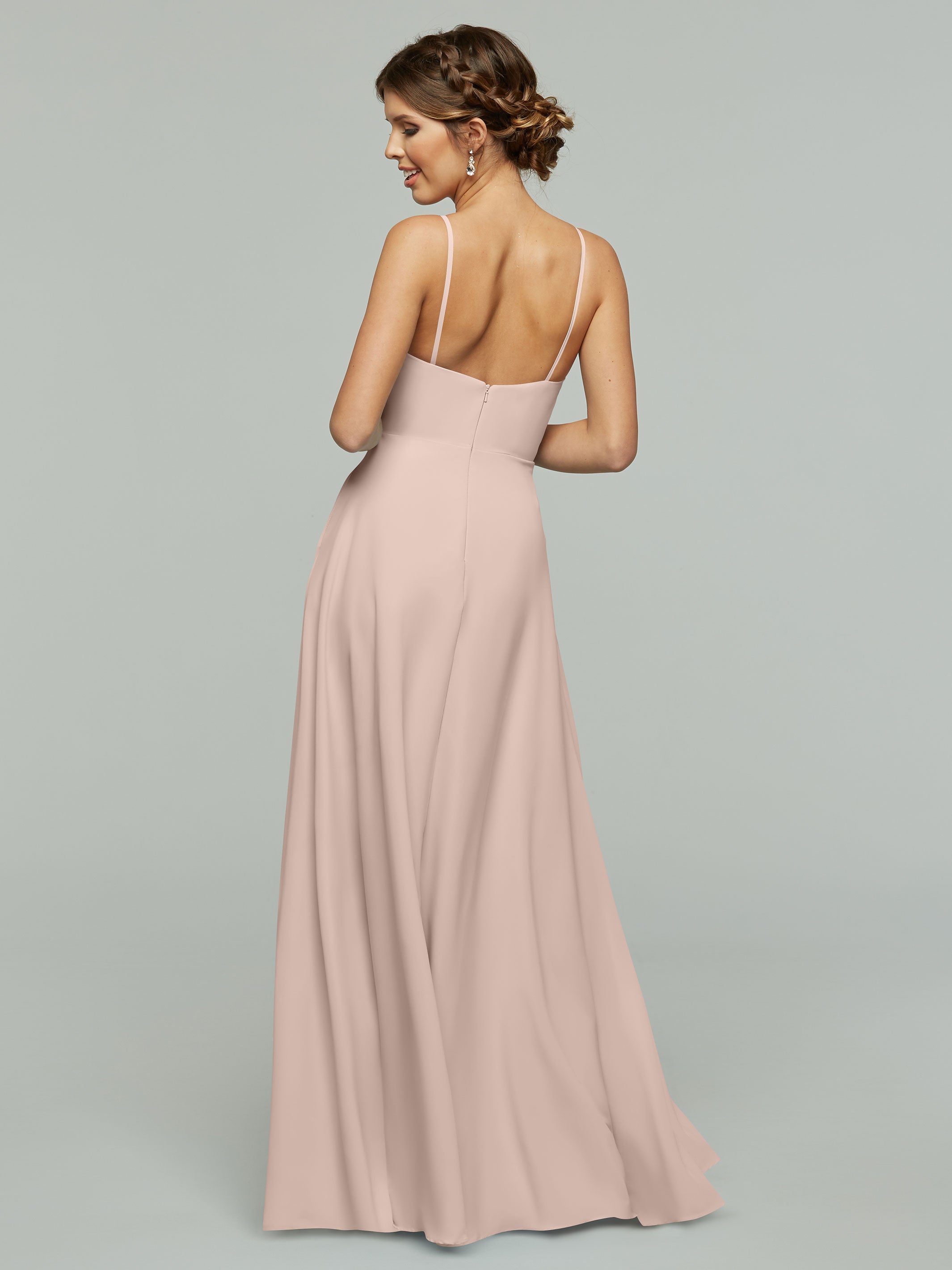 Elegant 83012 Flowy Stretch Chiffon A-Line Bridesmaid Dress with V-Neckline - Perfect for Weddings, Formal Events & Special Occasions