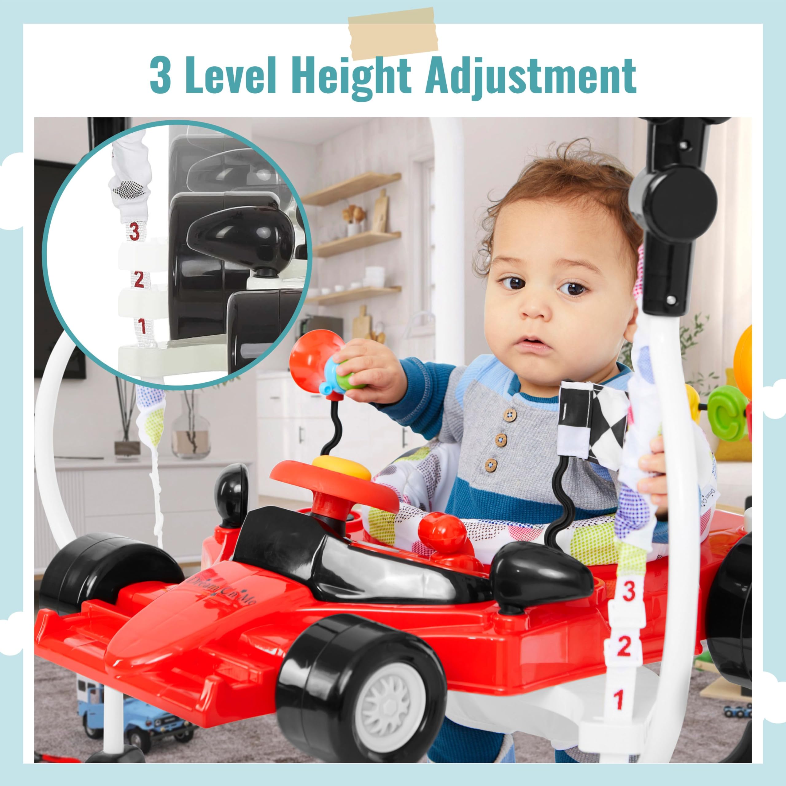 Dream On Me Champ Activity Center & Jumper - Interactive Baby Play Gym with Toys, Bouncer Seat & Music - Red - Perfect for Toddler Development & Indoor Playtime