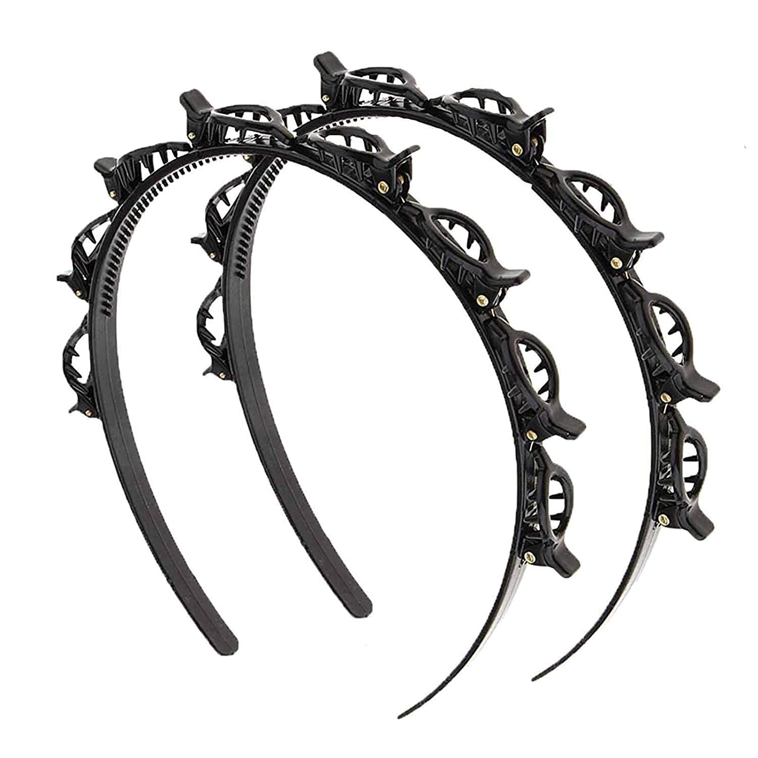 GrenzaFab 2-Pack Braided Headbands for Women & Girls | Resin Hair Twister & Alligator Clips | Hair Accessories for Thin or Thick Hair | Perfect for School, Work, Parties & Daily Styling (Black)