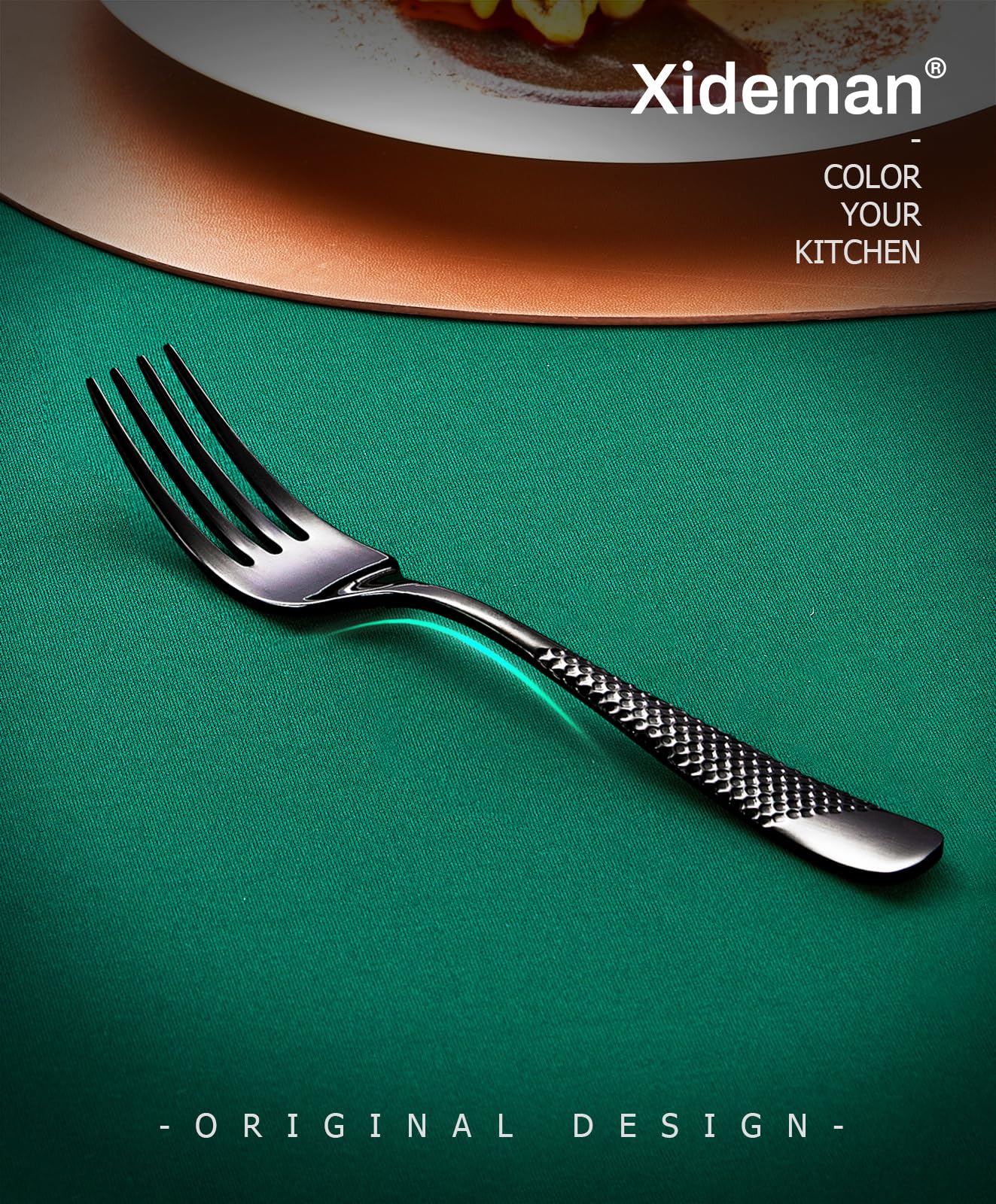 Xideman® 12-Piece Premium Hammered Salad Forks Set - 6.7 Inch 18/10 Stainless Steel Mirror Polished Silverware - Elegant Dessert Forks for Home Kitchen & Restaurant Use - Dishwasher Safe Black Cutlery - Perfect for Dinner Parties, Weddings & Fine Dining