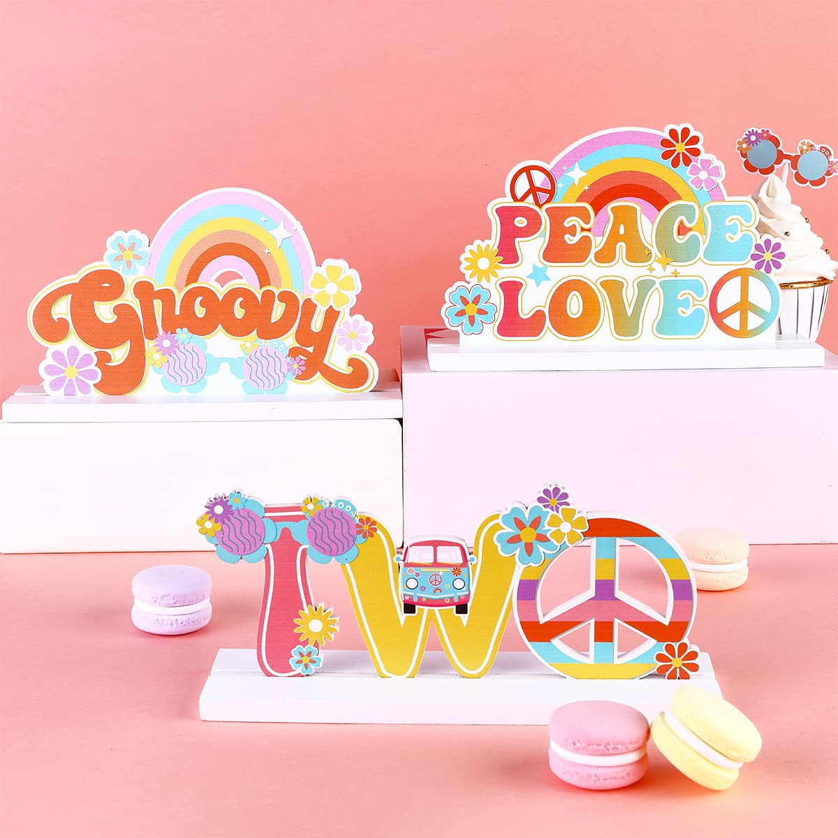 Bohemian Rainbow Wooden Letter Sign - 2-Piece Party Decor Set for Girls Birthday, Baby Shower & Nursery Room Decor (3PCS)