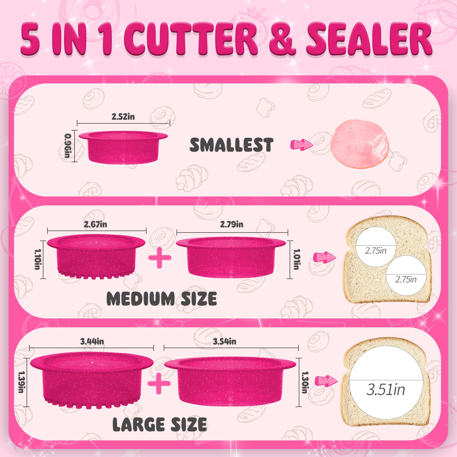 HiYZ Glitter Sandwich Cutter and Sealer Set - 5-Piece Crustless Sandwich Maker for Kids - Peanut Butter & Jelly Cookie Cutter with Sparkling Design - Perfect for School Lunches, Parties, and Fun Snack Time