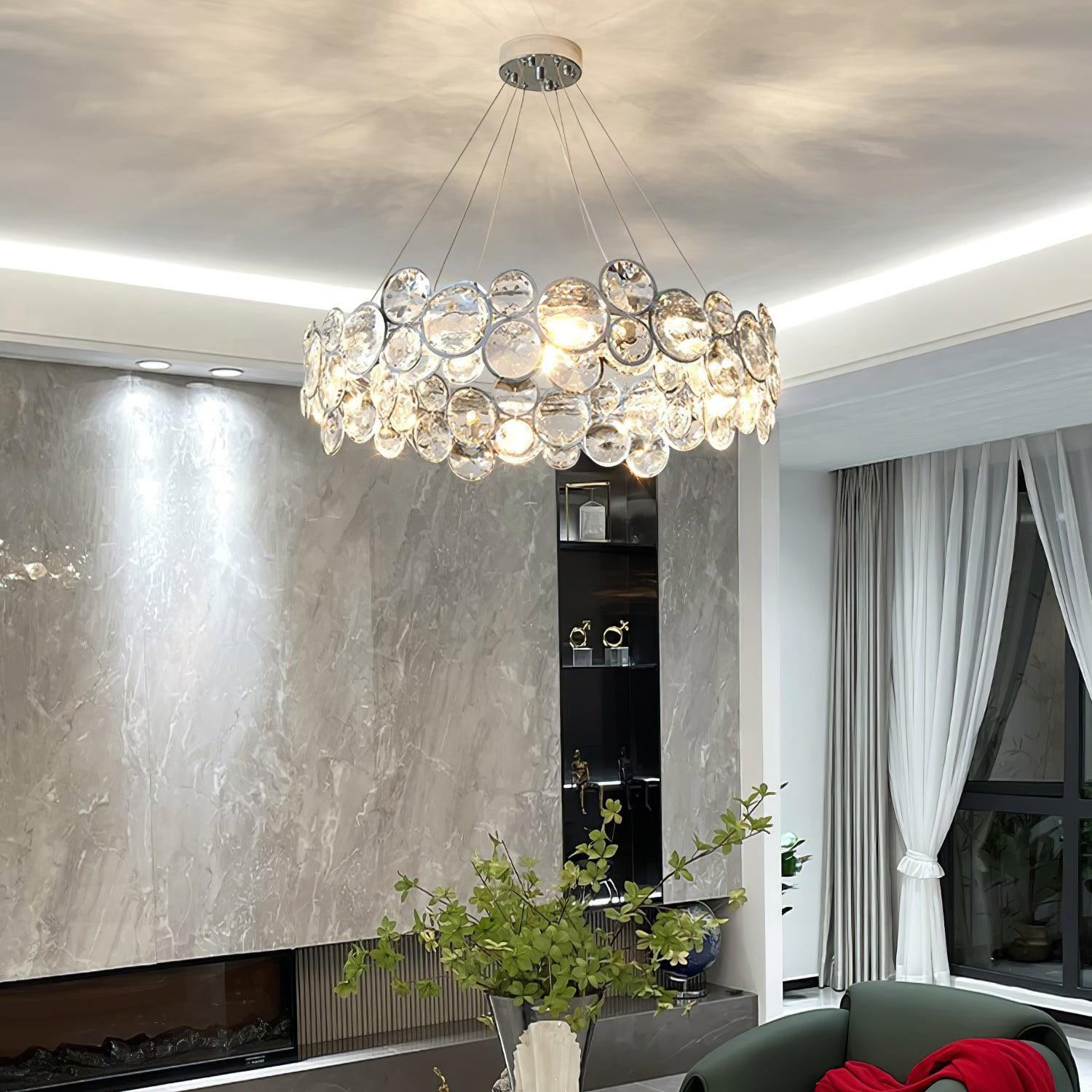 Elegant Chrome Round Crystal Chandelier - Modern Ceiling Light Fixture for Dining Room, Bedroom & Living Room Decor