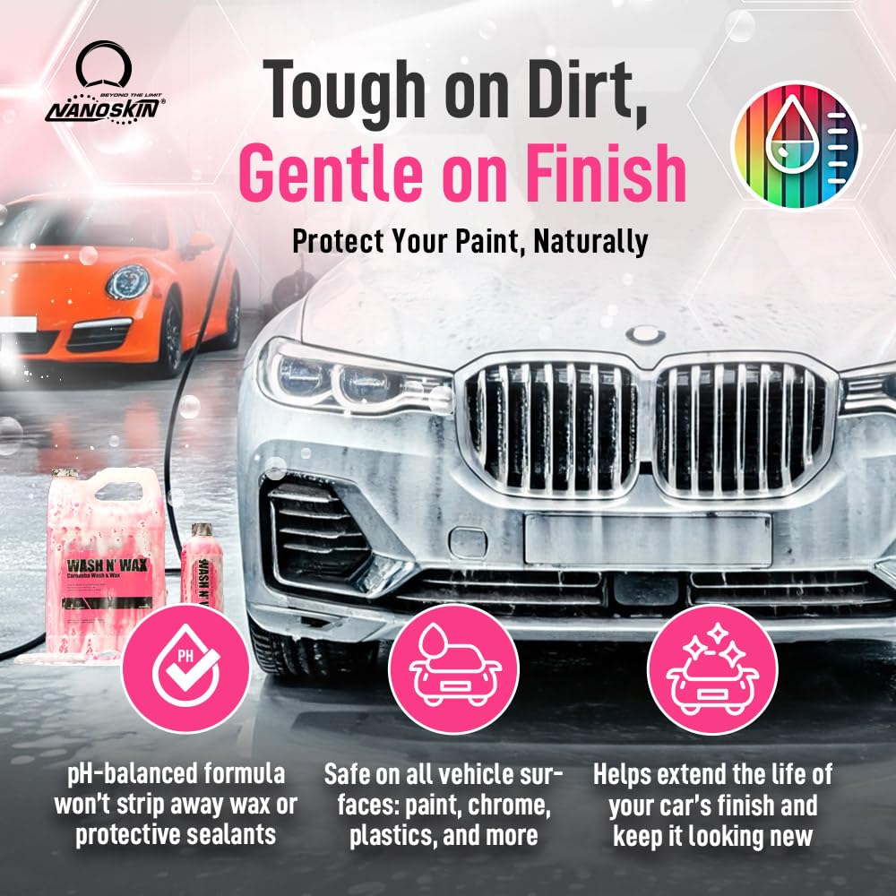 Nanoskin WASH N' WAX with Carnauba 5 Gallon Car Wash Soap - One Step Clean & Shine Formula | Compatible with Foam Cannon, Foam Gun, Bucket Wash & Pressure Washer | Carnauba Wax Protection for Cars, Trucks & SUVs | Perfect for Detailing, Auto Wash & Paint Protection