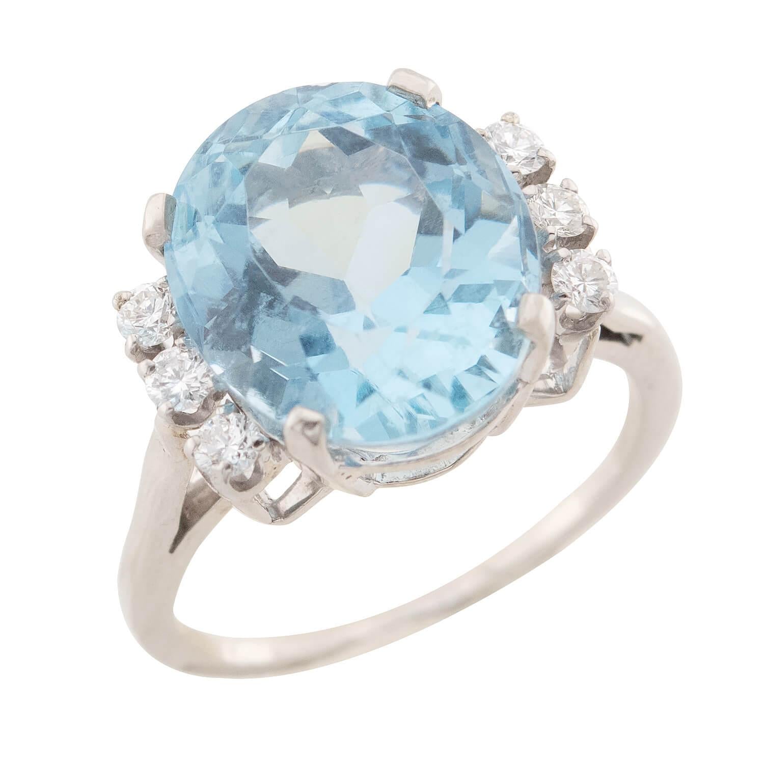 Vintage 14k Gold Aquamarine and Diamond Ring - 10 Carat Total Weight | Elegant Antique Jewelry for Women, Perfect for Engagement, Anniversary & Special Occasion Gifts