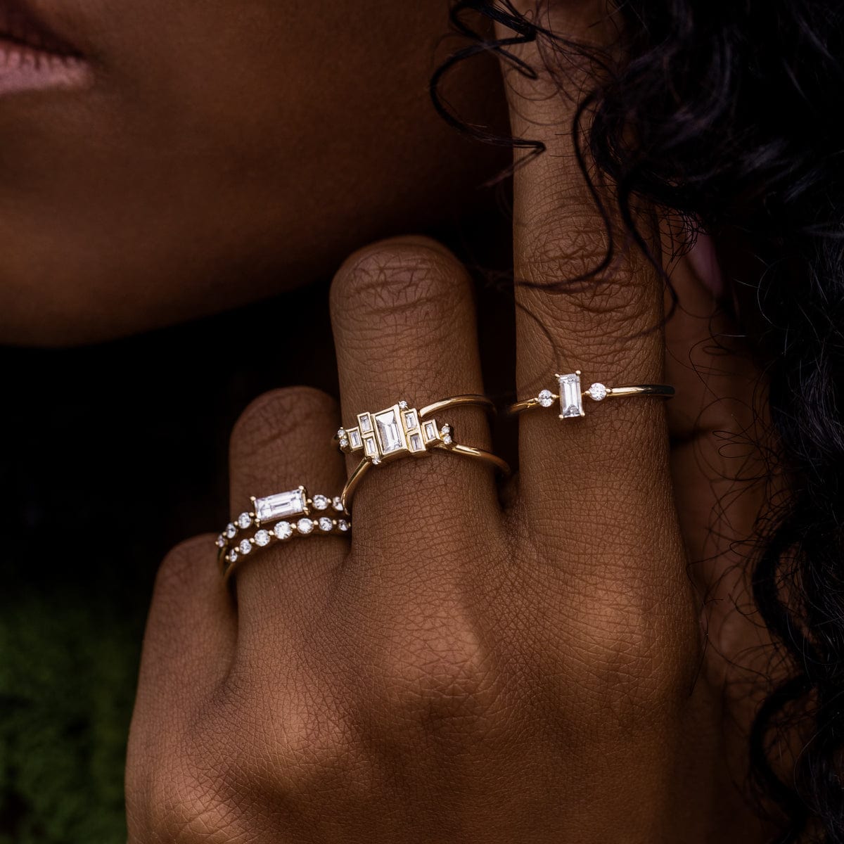 North South Baguette Trio Ring - Stackable Diamond Rings for Women, 14K Gold or Sterling Silver Engagement Wedding Band Set - Perfect for Stacking, Anniversary Gifts & Everyday Elegance