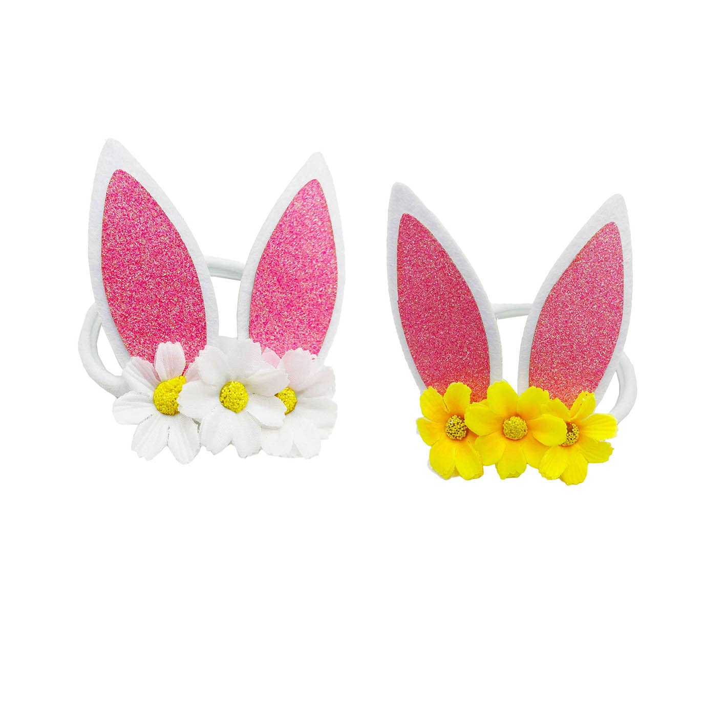 Easter Bunny Headband for Baby Girls - Glitter Rabbit Ears Hairband with Flowers - Cute Easter Party Accessories for Toddlers, Infants & Kids - Perfect for Easter Photos, Egg Hunts & Spring Celebrations