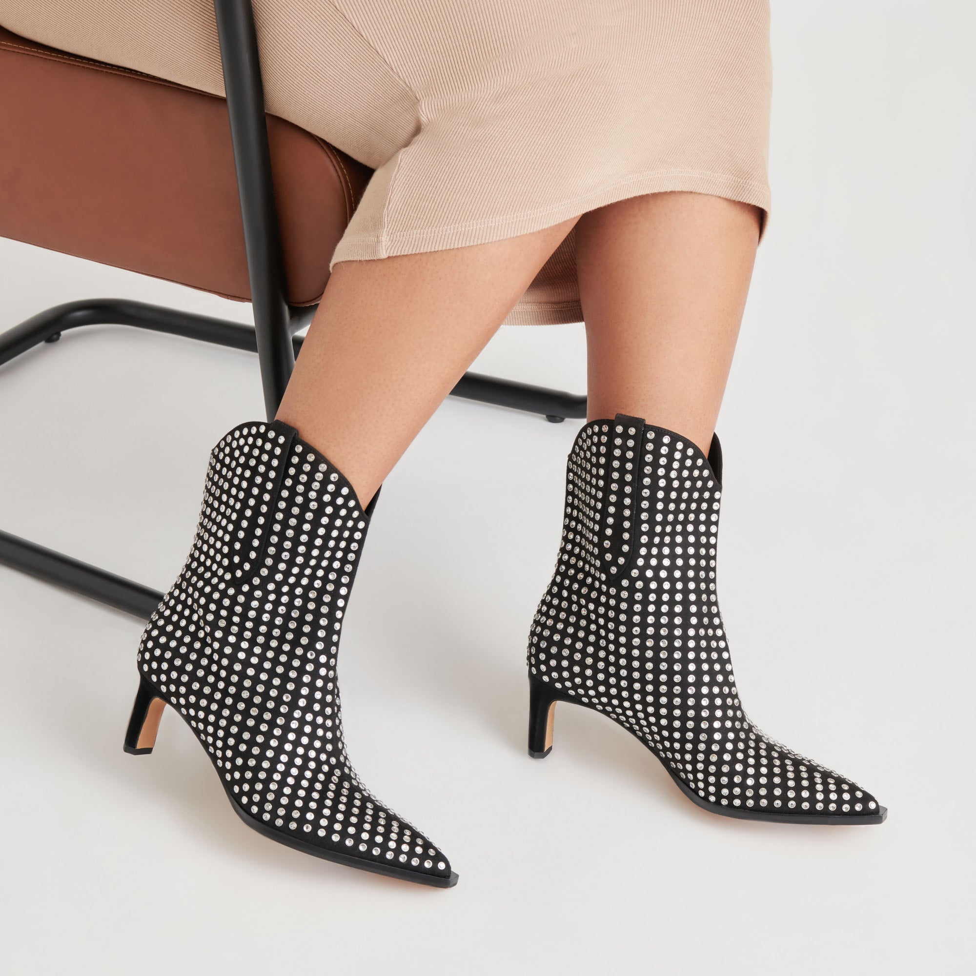 ANZEL Women's Crystal Stud Booties - Black Rhinestone Ankle Boots for Party, Wedding & Evening Outfits