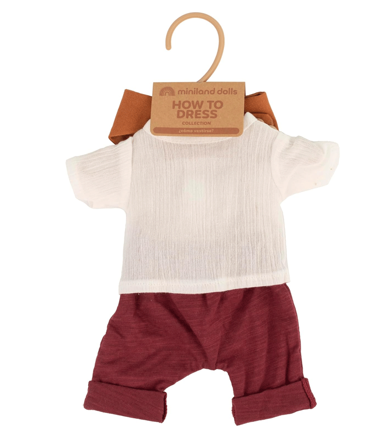 Miniland 32cm Doll Outfit Set - Red Trousers, Shirt & Bandana for Fashion Play & Collectible Display