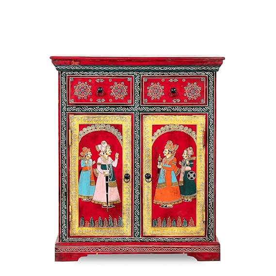 Hand Painted Solid Wood Cabinet - Multi Color Home Decor for Living Room, Bedroom & Kitchen Storage | Rustic Vintage Style Furniture for Home Organization