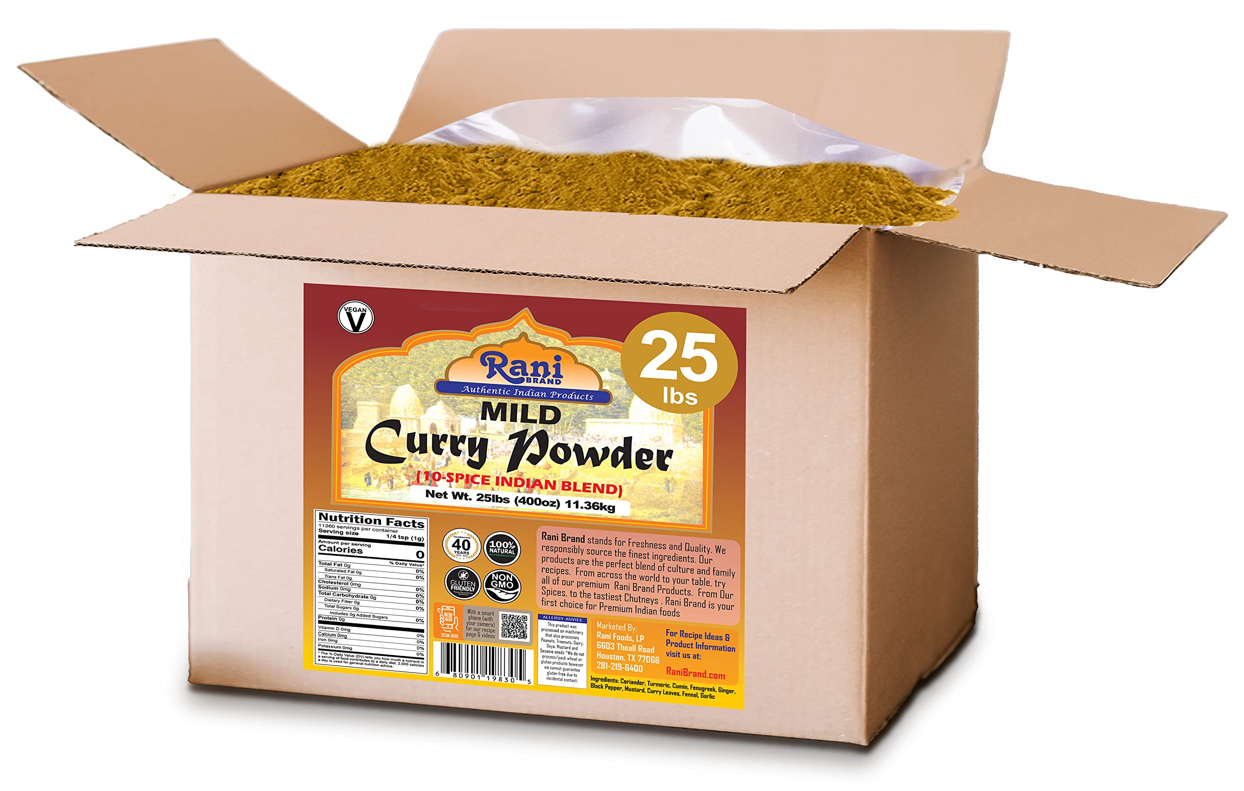Authentic Rani Mild Curry Powder - 10-Spice Indian Blend (25lbs Bulk) | All Natural, Salt-Free, Vegan, Gluten Friendly | Perfect for Indian Cuisine, Meal Prep & Restaurant Use