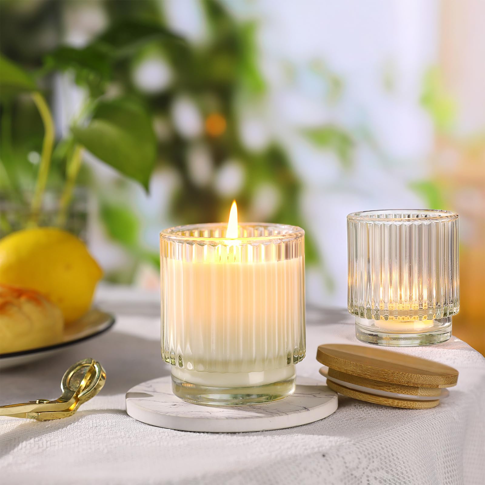 7oz Clear Ribbed Glass Candle Jars with Bamboo Lids - Set of 8 Bulk Empty Candle Containers for DIY Candle Making, Wedding Favors & Home Decor - Perfect for Soy Wax, Essential Oils & Gift Packaging